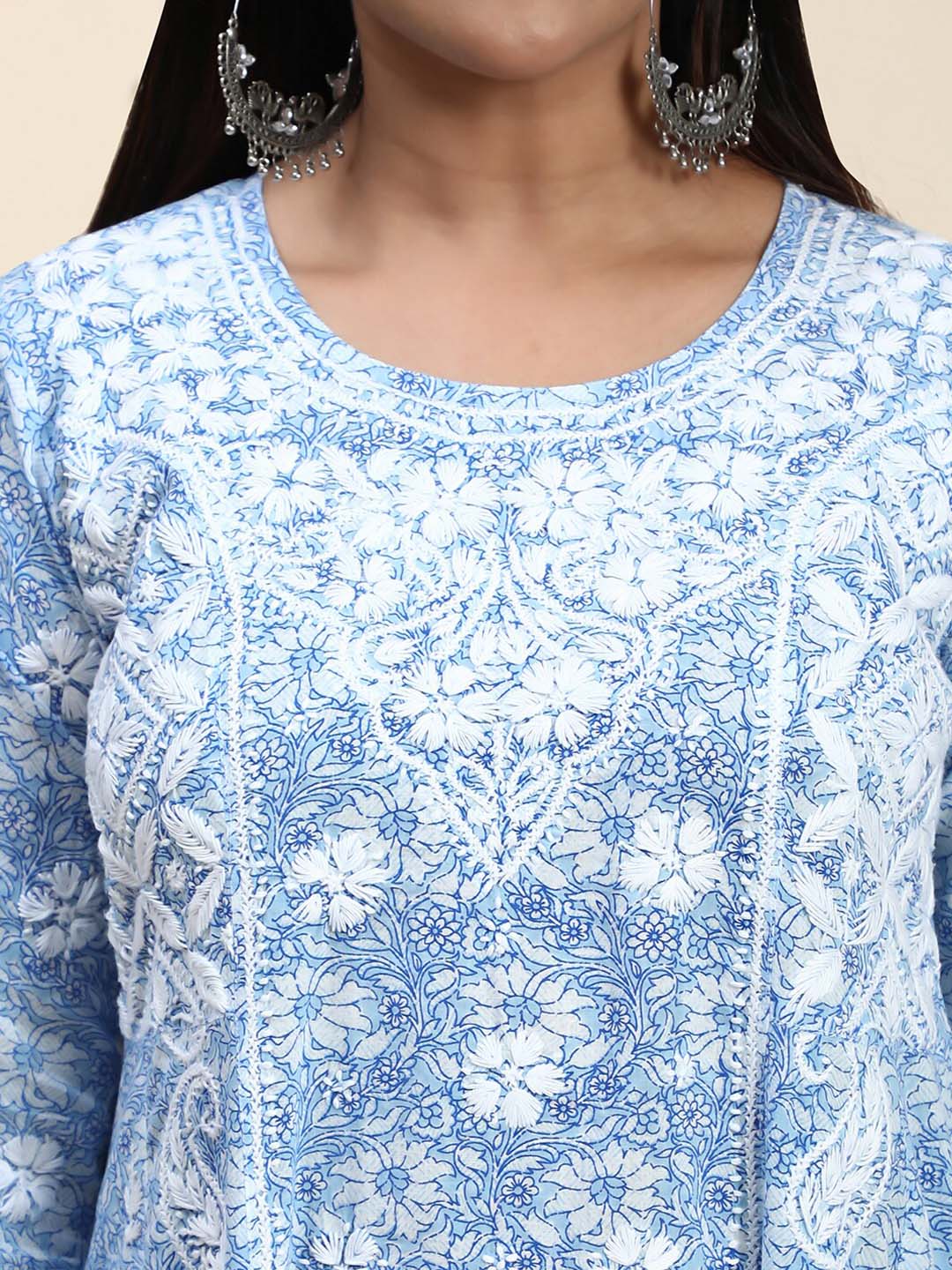 HOUSE OF KARI Floral Embroidered Chikankari Cotton Anarkali Kurta - Distacart