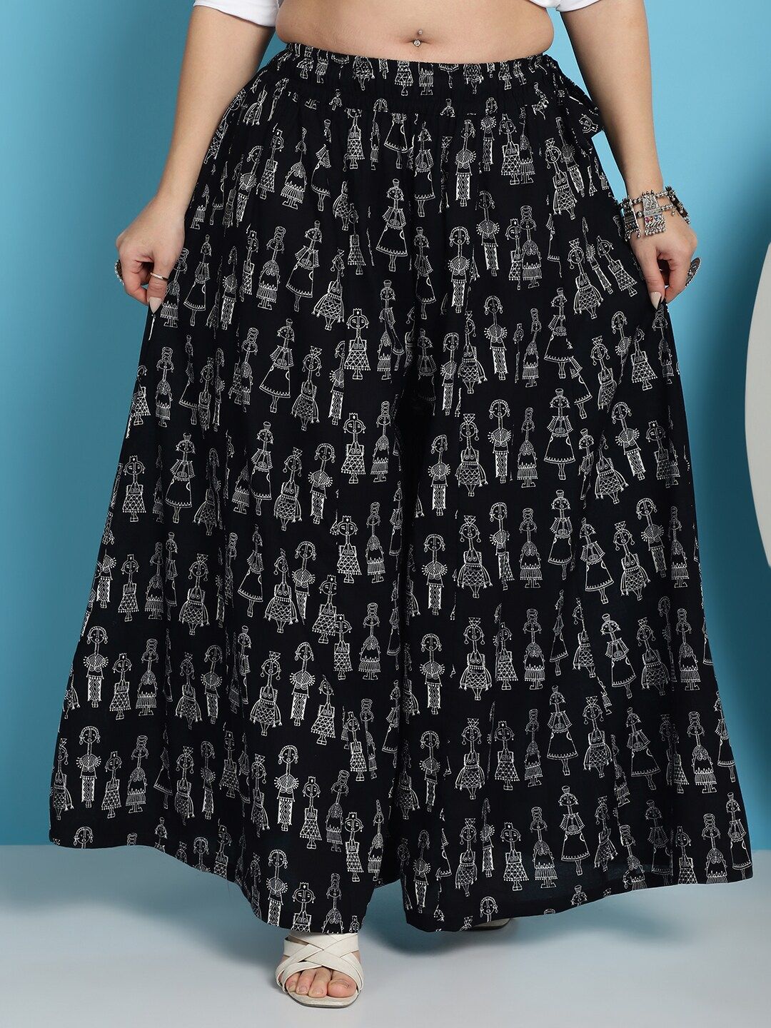 TAG 7 Ethnic Motifs Printed Pure Cotton Flared Ethnic Palazzo - Distacart