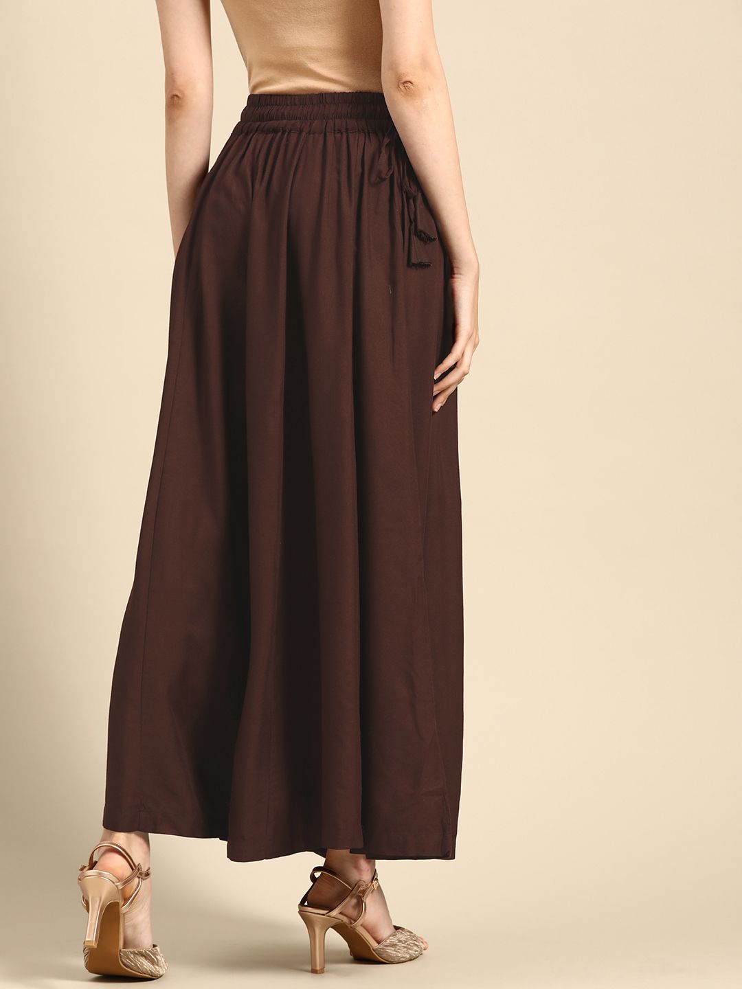 TAG 7 Women Coffee Brown Solid Flared Palazzos