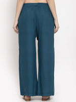 Thumbnail for TAG 7 Women Set Of 2 Blue & Magenta Solid Straight Palazzos
