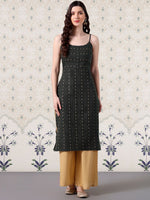 Thumbnail for Ode by House of Pataudi Cotton Geometric Texture Shoulder Straps Kurta - Distacart