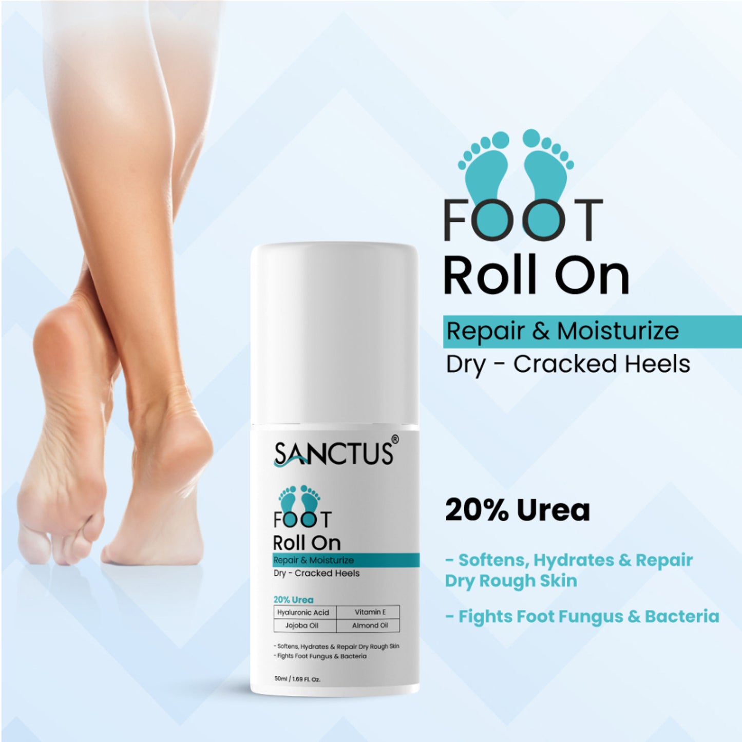 SANCTUS 20% Urea & Hyaluronic Foot Cream Roll On - Distacart