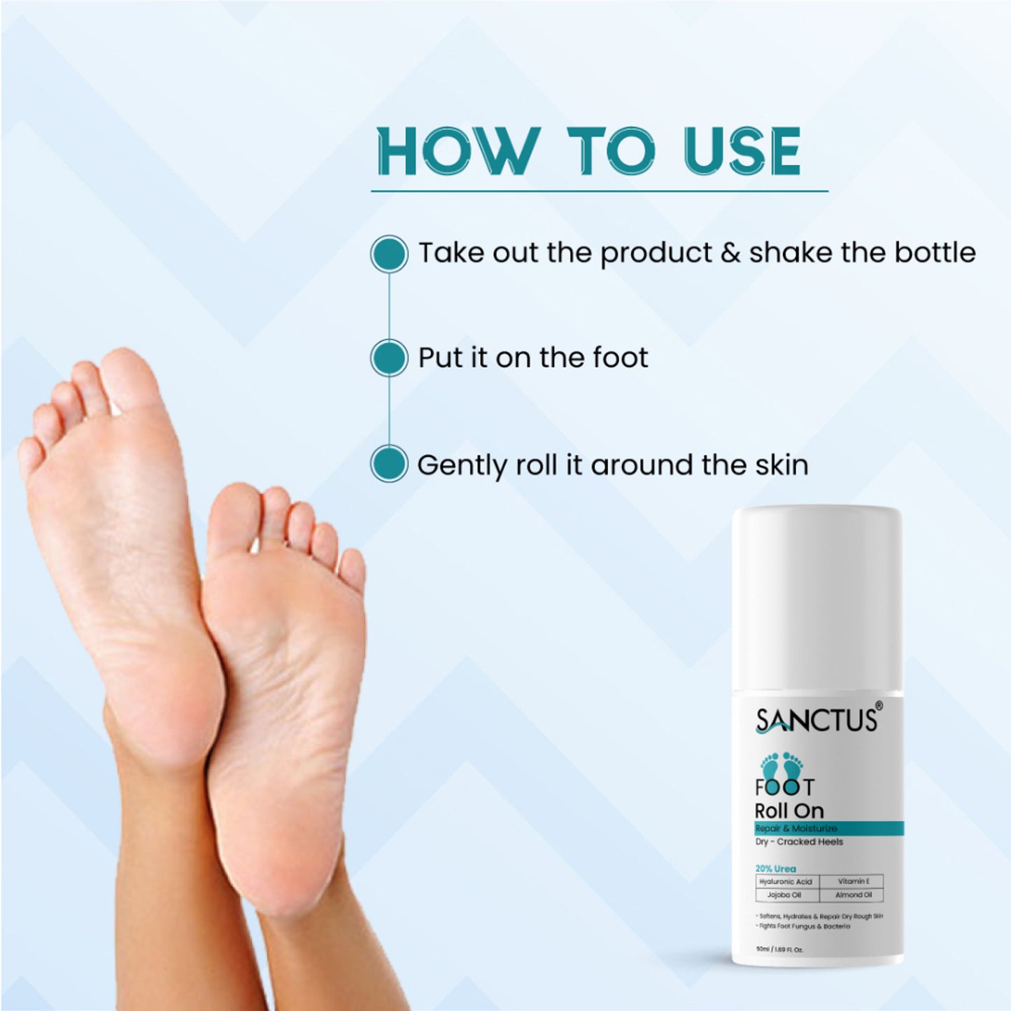 SANCTUS 20% Urea & Hyaluronic Foot Cream Roll On - Distacart