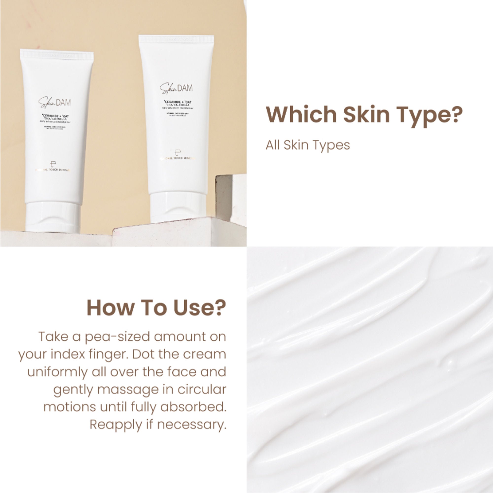 Personal Touch Skincare SkinDam Korean Moisturizer With Ceramide 3, Oat, Calendula & Centella For Dry Skin - Distacart