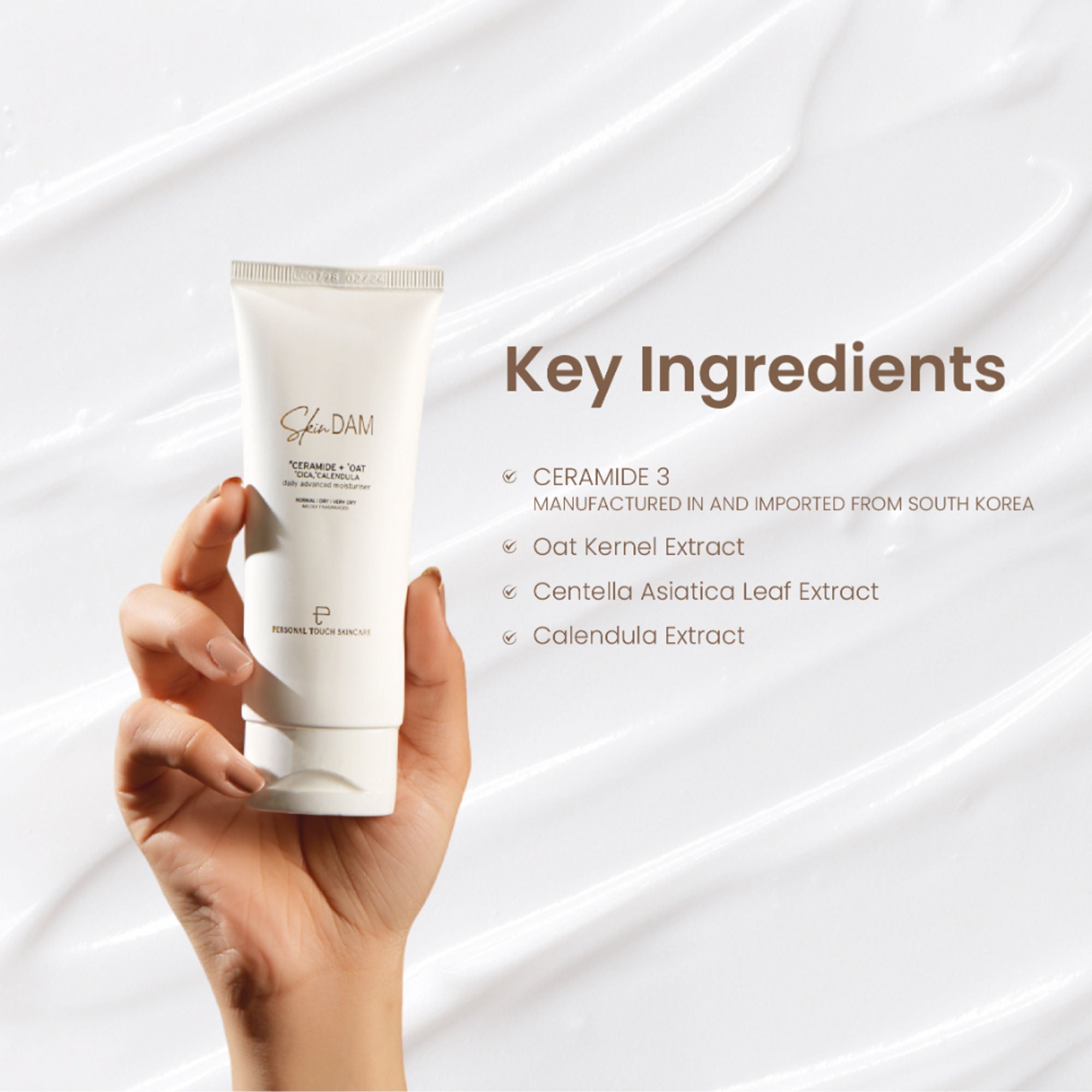 Personal Touch Skincare SkinDam Korean Moisturizer With Ceramide 3, Oat, Calendula & Centella For Dry Skin - Distacart