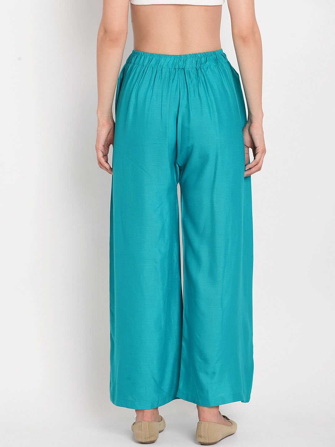 TAG 7 Women Turquoise Blue Solid Flared Palazzos