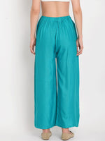 Thumbnail for TAG 7 Women Turquoise Blue Solid Flared Palazzos