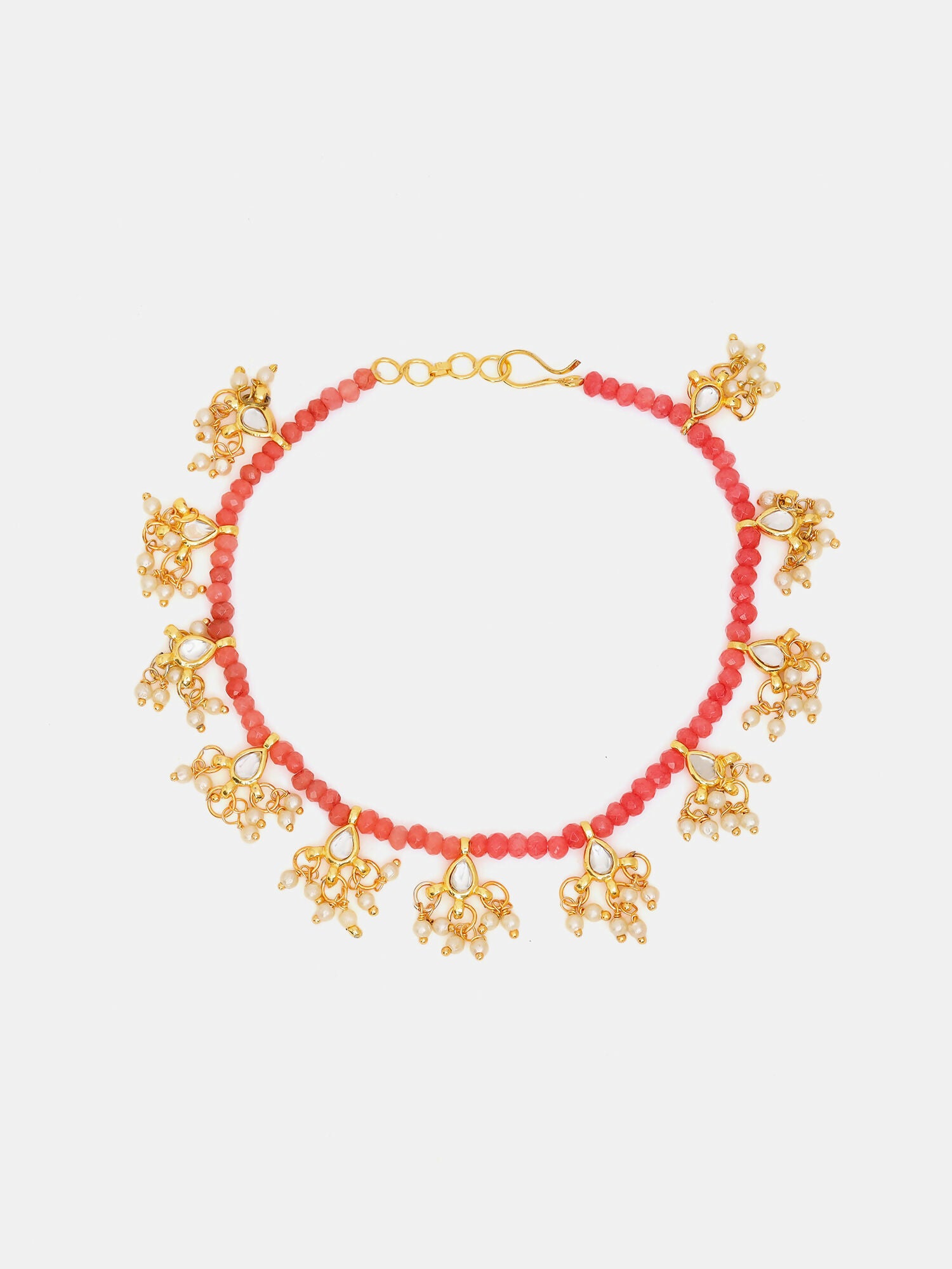 Ruby Raang 22k Gold Polished Stone Anklets