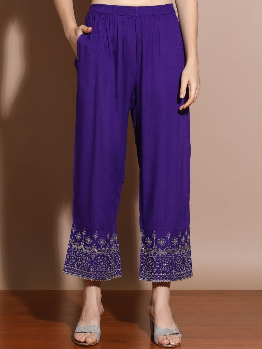 Anouk Floral Embroidered Regular Thread Work Straight Kurta with Palazzos & Dupatta