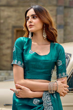 Thumbnail for Vastranavya Rama Embroidery Work Shimmer Chiffon Saree with Unstitched Blouse