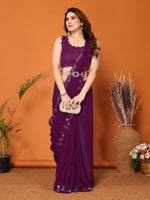 Thumbnail for Partywear Designer Purple Georgette Fancy Saree - Starwalk - Distacart