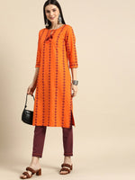Thumbnail for All About You Women Orange Printed Kurta with Maroon Solid Trousers - Distacart
