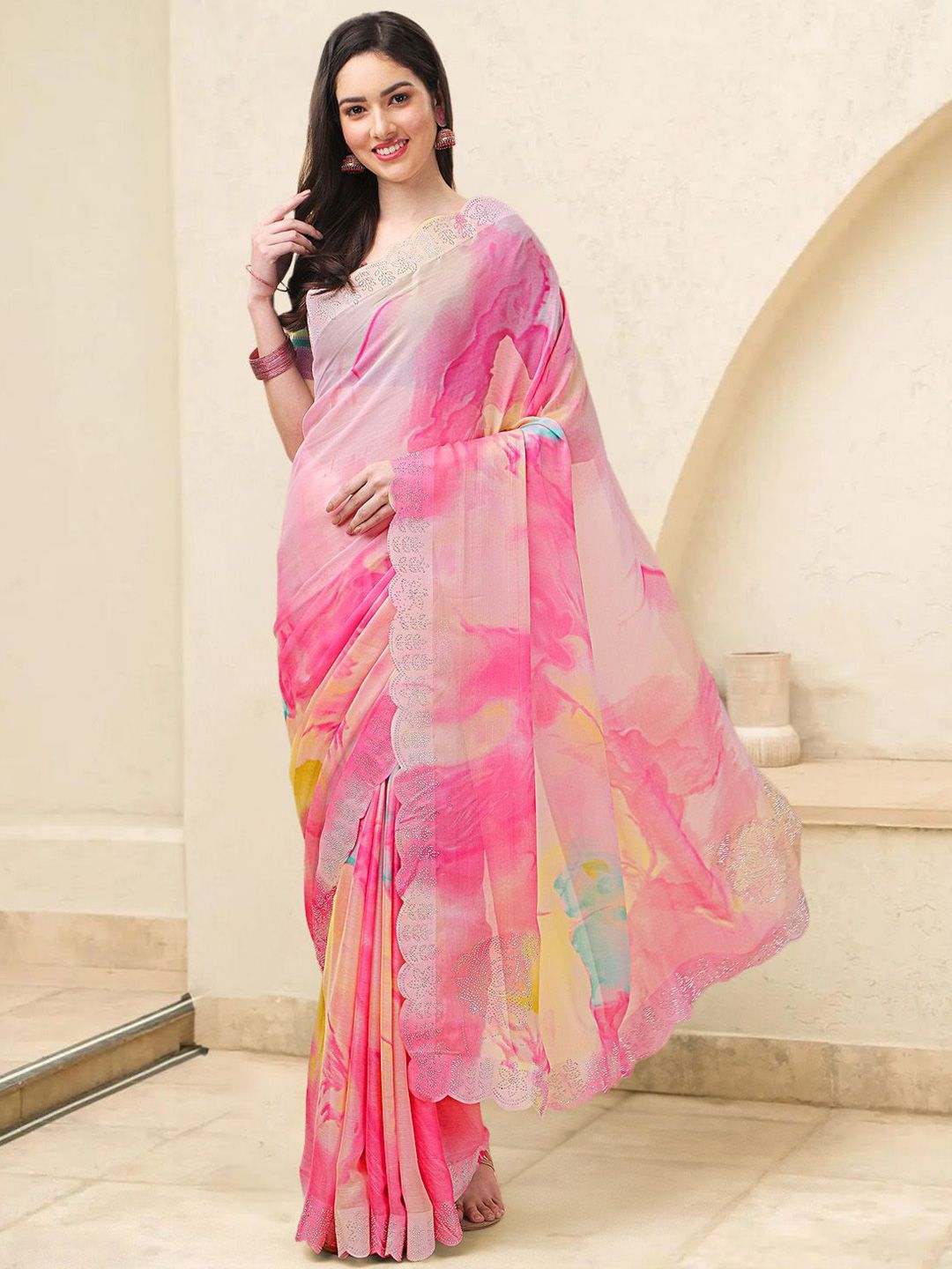 Mitera Women Tie and Dye Beads and Stones Saree - Distacart