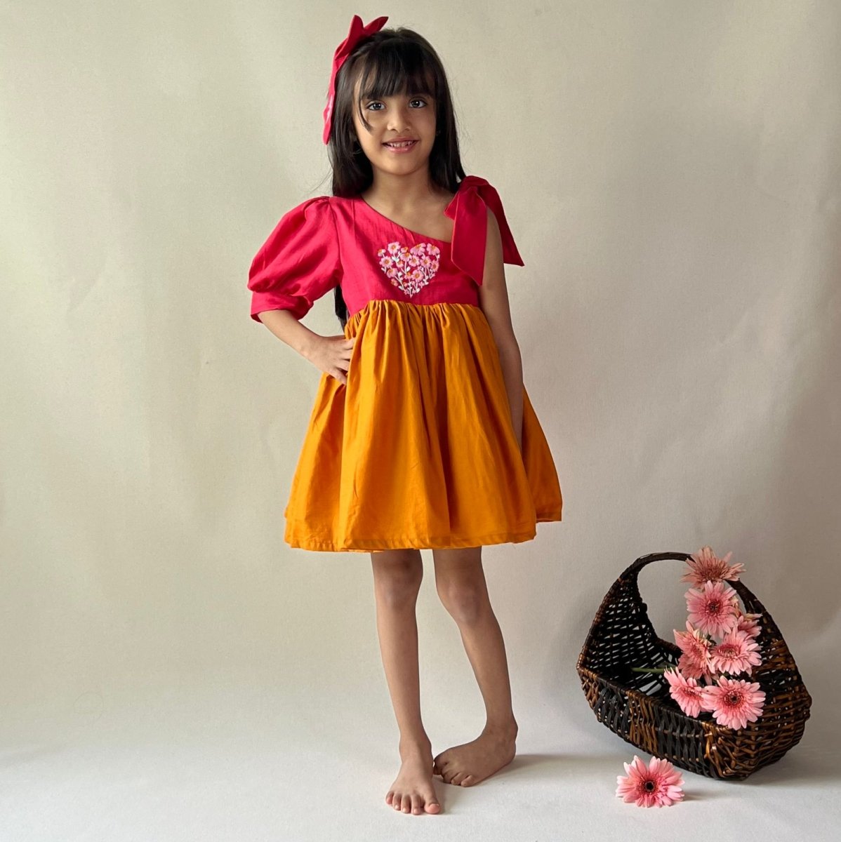 ArthLife Raspberry Pink And Orange Partywear Dress - Distacart