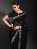 Thumbnail for Anouk Black & Silver-Toned Embellished Sequinned Pure Georgette Saree - Distacart