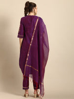 Thumbnail for All About You Women Purple Zari Embroidered Regular Kurta with Trousers & Dupatta - Distacart