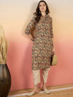 Thumbnail for Anouk Floral Printed Mandarin Collar Straight Kurta