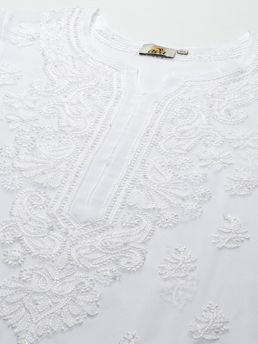 ADA Women White Ethnic Motifs Regular Chikankari Handloom Kurta with Palazzos - Distacart