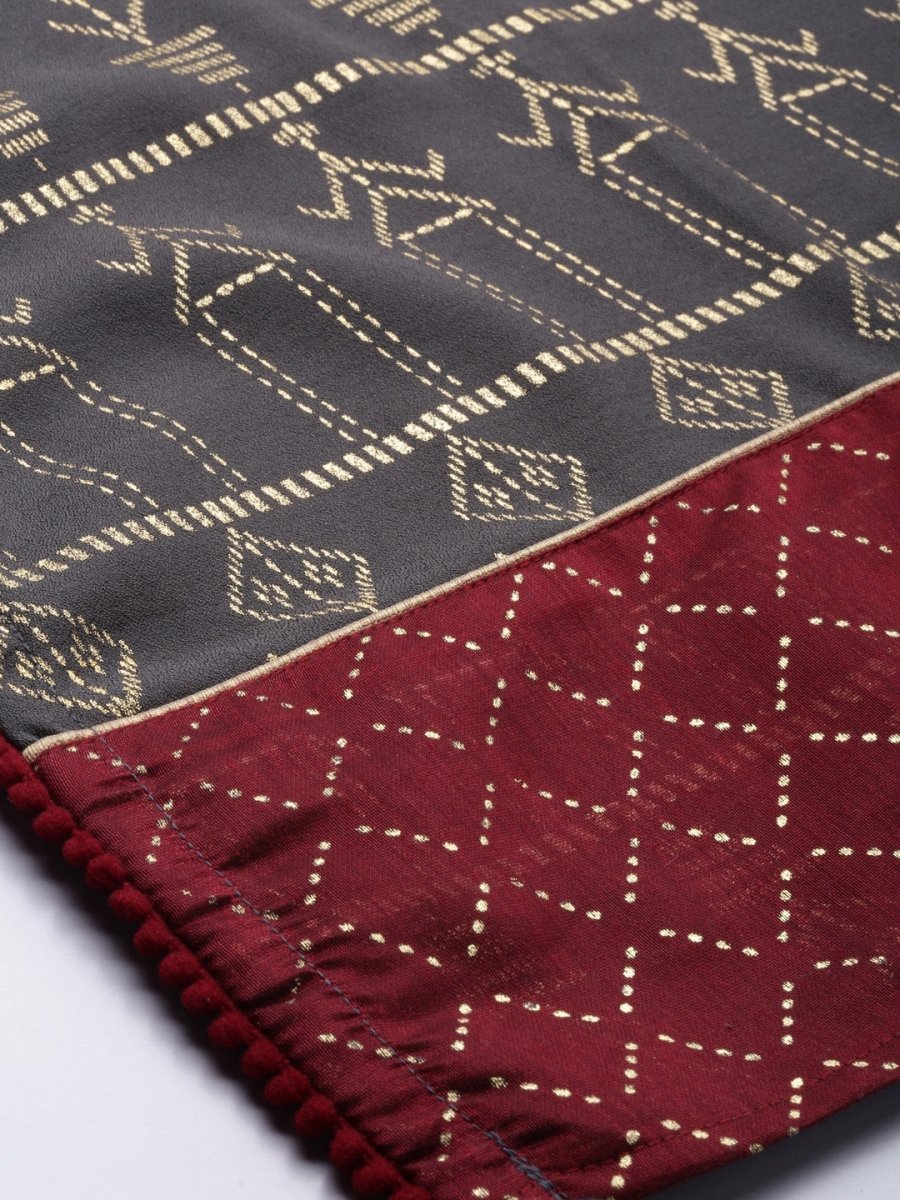 Anouk Women Charcoal Grey & Gold Foil Print Kurta with Palazzos & Dupatta - Distacart