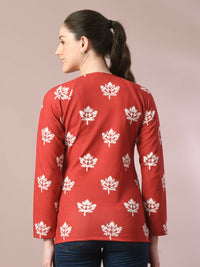 Thumbnail for Myshka Women's Rust Embellished Raglan Sleeve Party Top - Distacart