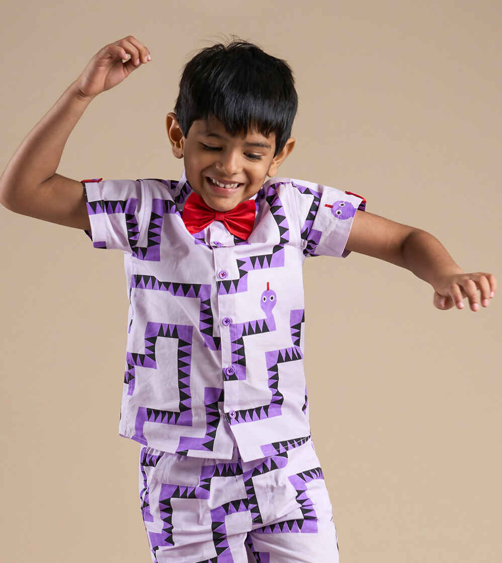 Snakes and Ladders Boys Purple Table Print Shirt from Siblings Collection - Distacart