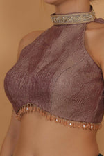 Thumbnail for Joban Fashion Silk Zircoon And Beads Padded Blouse - Light Mauve
