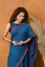 Thumbnail for Very Much Indian Handloom Pure Cotton Saree With Sleek Border - Daisy Blue - Distacart