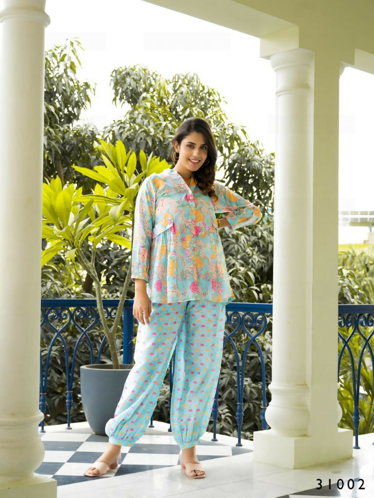 Casual Fashionable Multi Muslin Cotton co-ord set - Manya - Distacart