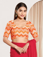 Thumbnail for Joban Fashion Orange Chiffon Padded Blouse With Square Neck Elbow Sleeves - Distacart