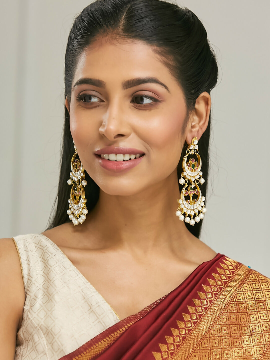 Nuyug 22K Gold-Plated Kundan Studded & Pearl Beaded Layered Chandbalis