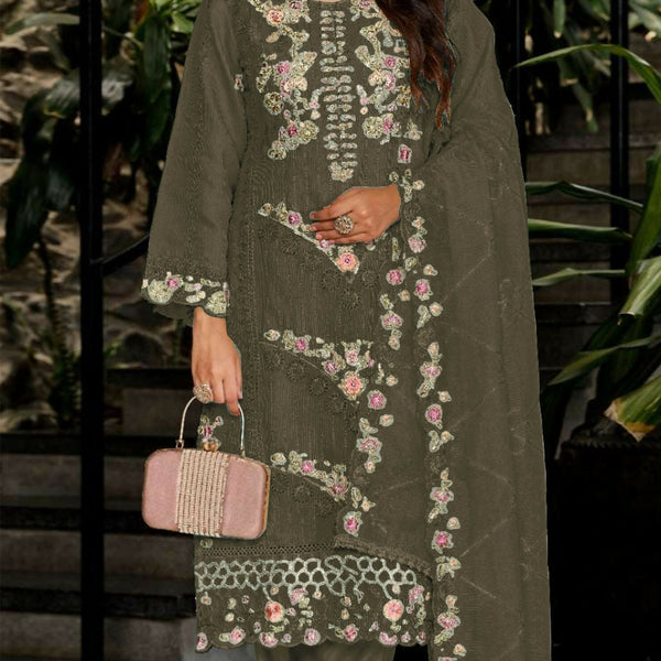 Anaita Mehendi Fox Georgette Stitched Suit with Embroidery Sequins & Khatli Work - Distacart