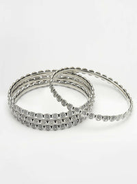 Thumbnail for NVR Women's Set of 4 Silver-Toned German Silver Oxidised Bangles - Distacart