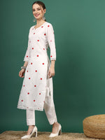 Thumbnail for Sangria Floral Embroidered Thread Work Pure Cotton Straight Kurta