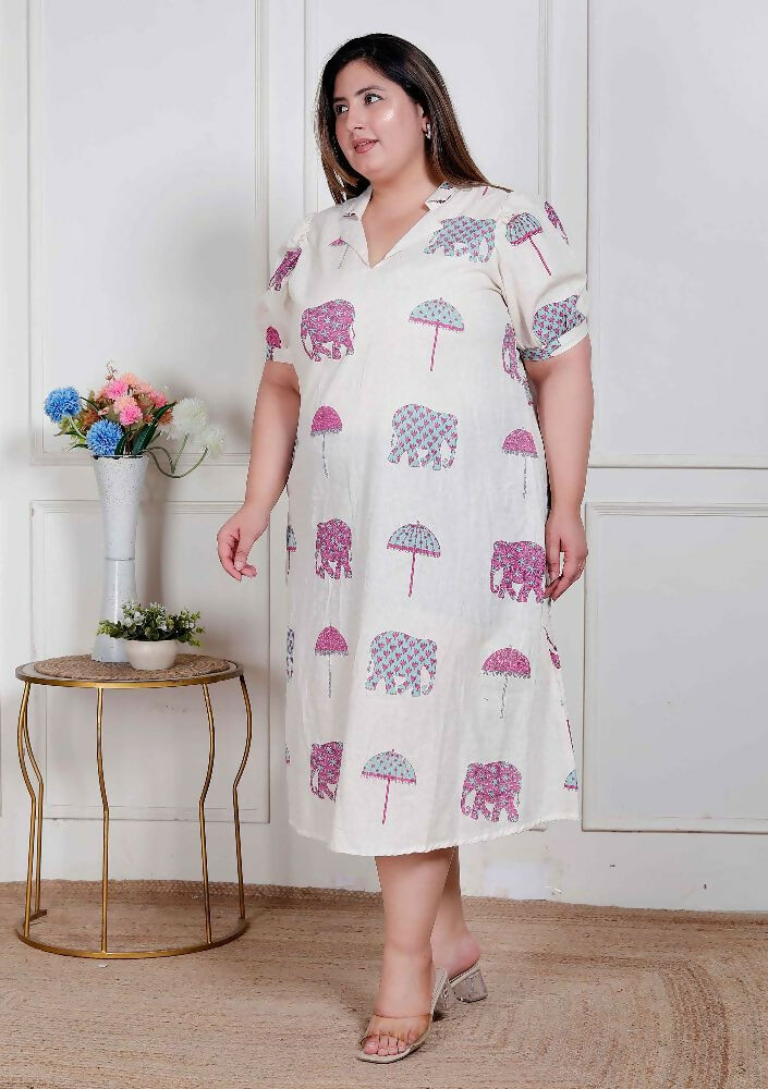 Miravan Plus Size Womens Flex Cotton Short Sleeve Off White Animal Print A-Line Maxi Dress - Distacart