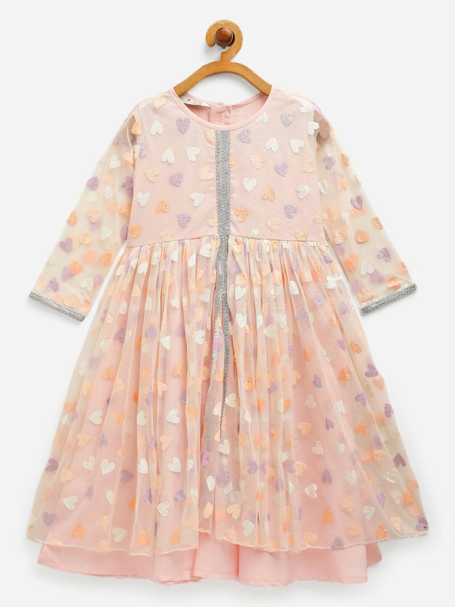 Ahalyaa Pink Net Glitter Print kids Dress For Girls - Distacart