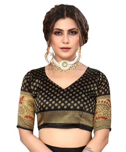 Vamika white & black Printed Art Silk Saree - Distacart