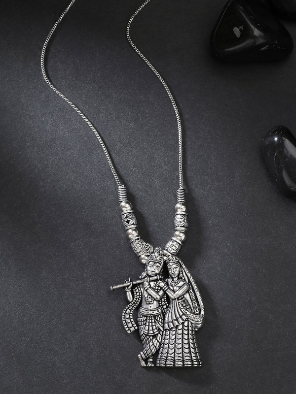 NVR Women's Silver-Toned Radha Krishna Pendant with Chain - Distacart