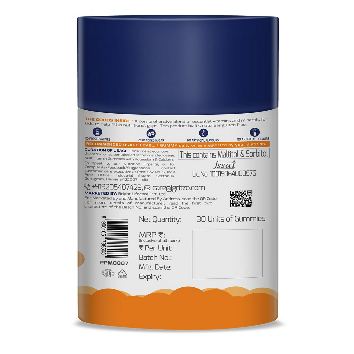 Gritzo Super Gummies, Multivitamin for Kids (Natural Orange Flavour) - Distacart