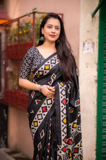 Thumbnail for Black Silk Blend Ethnic Motifs Saree with Unstitched Blouse - A2M