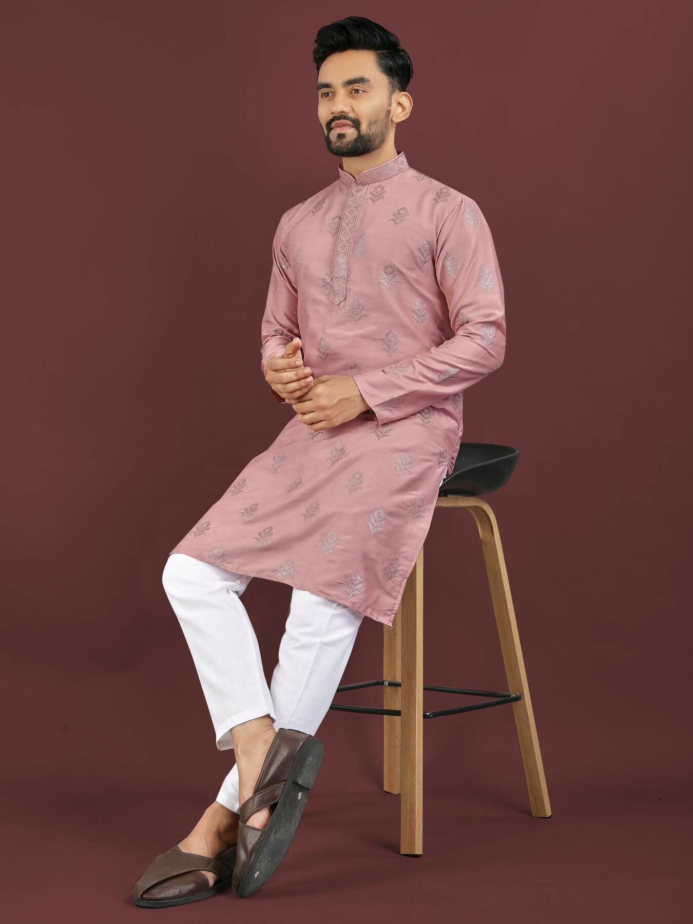 Anaita Pink Embroidered Silk Straight Kurta - Distacart