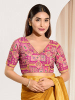 Thumbnail for Joban Fashion Pink Viscose Rayon Padded Blouse With V Neck Elbow Sleeves - Distacart