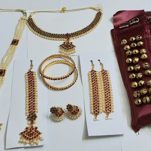 Elite Trading Bharatnatyam Jewelry Set with 3 line Box haram and 3 line Satin Ghungroo - Distacart