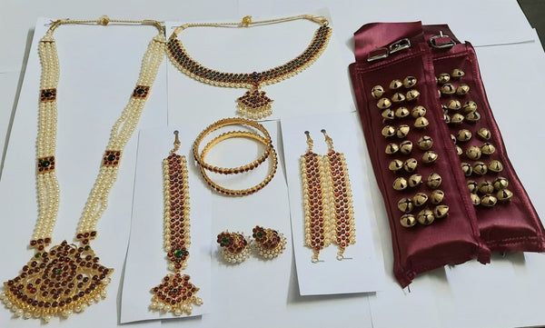 Elite Trading Bharatnatyam Jewelry Set with 3 line Box haram and 3 line Satin Ghungroo - Distacart