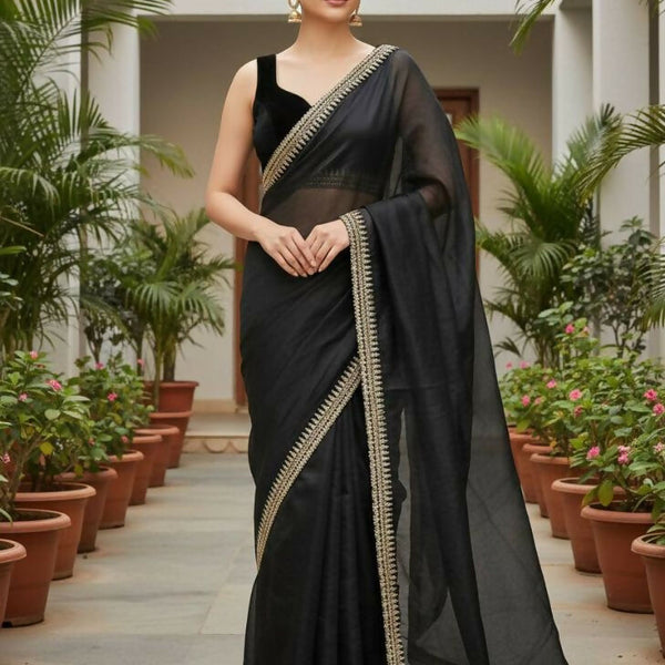 Joban Fashion Black Soft twill Net Party Wear Sarees - Distacart