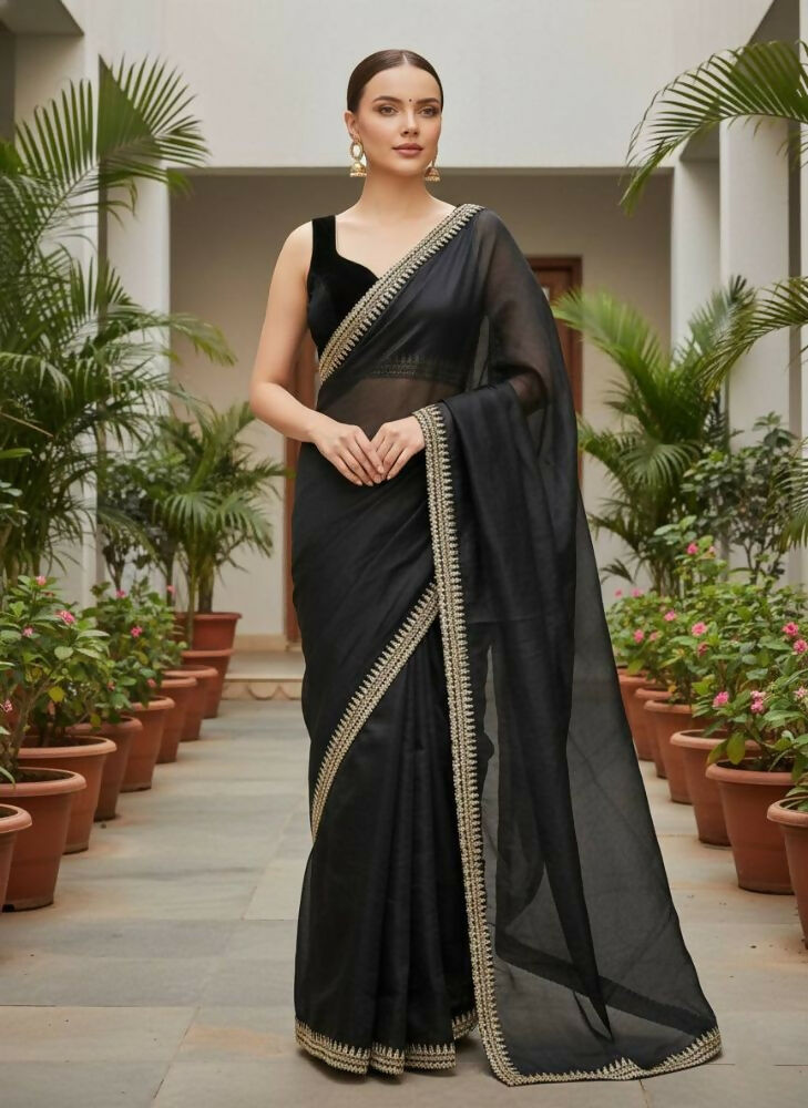 Joban Fashion Black Soft twill Net Party Wear Sarees - Distacart