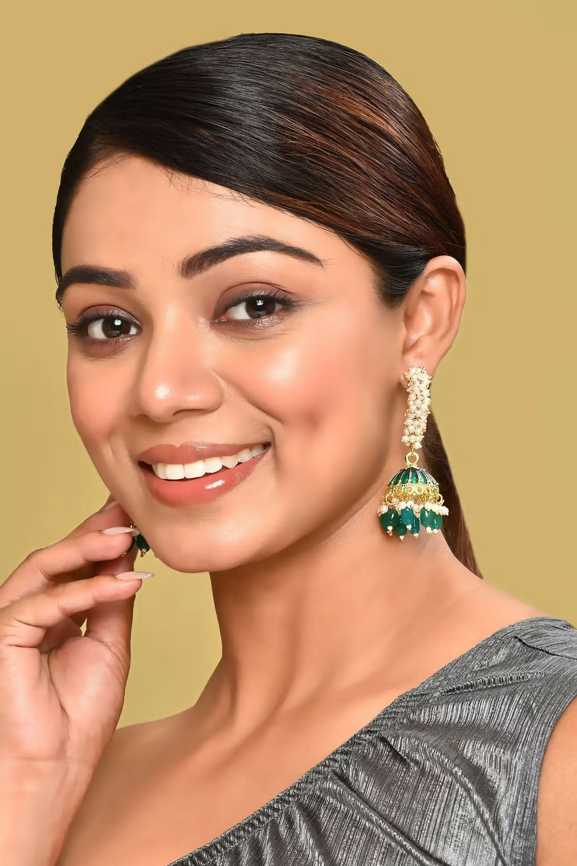 Joban Fashion Women Kundan Pearl Golden White Green Earrings - Distacart