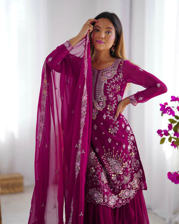 Joban Fashion Pink Sharara Georgette Thread with Sequins work