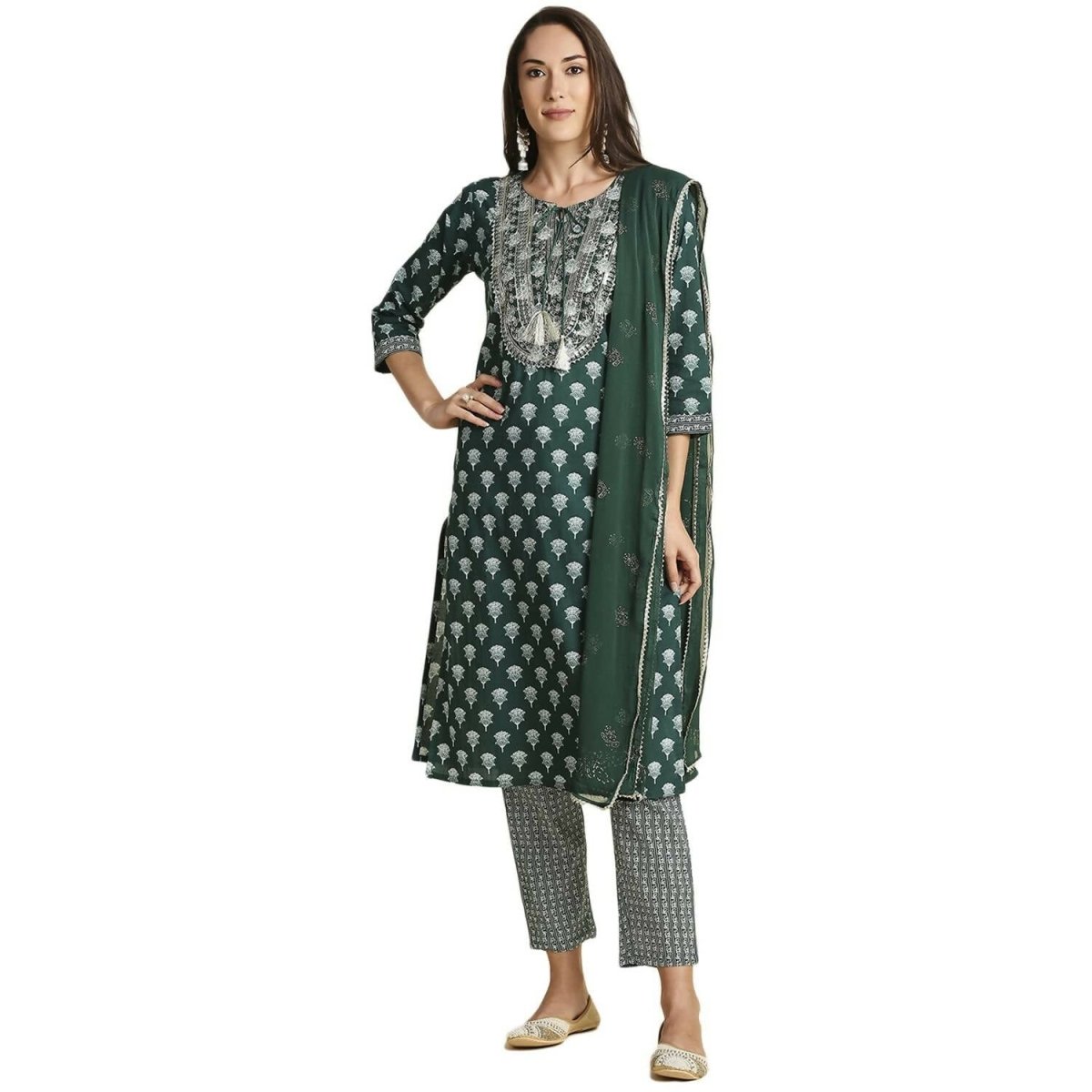 Anubhutee Women Green Kurta Trouser with Dupatta Set - Distacart