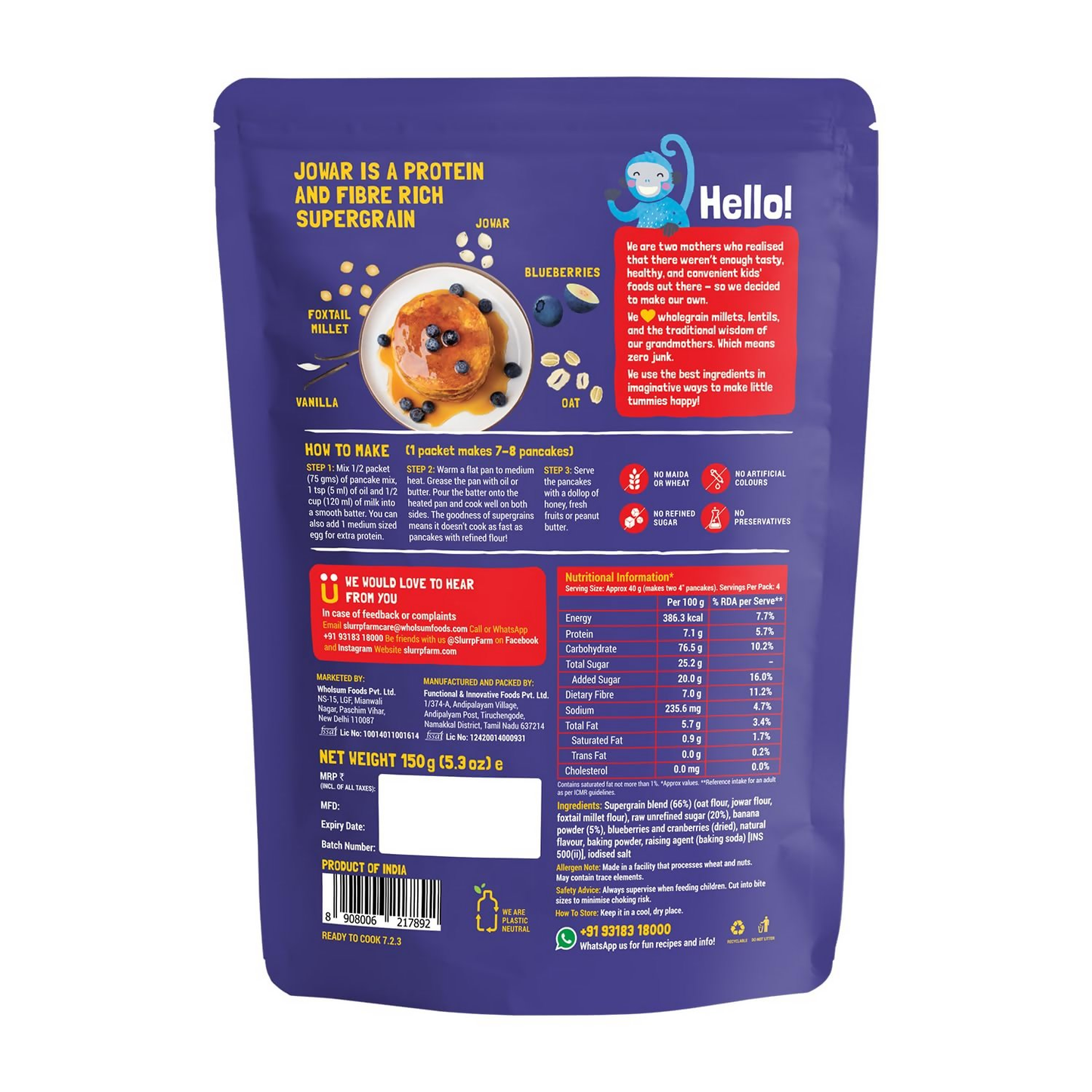 Slurrp Farm Millet Pancake Mix Combo Blueberry & Classic - Distacart