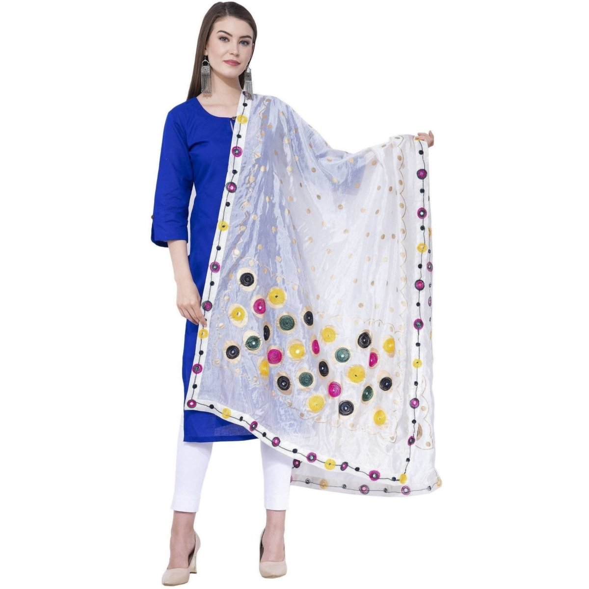 A R SILK White Color Multi rasgulla Silk Dupattas and Chunnis